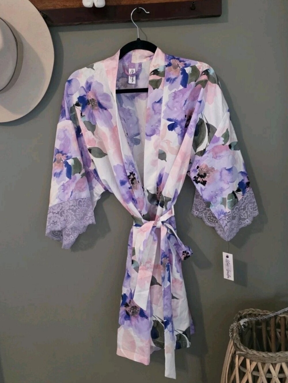 Lilac & London New Floral Purple Robe Lace Cottage Intimates Pajamas Sleepwear